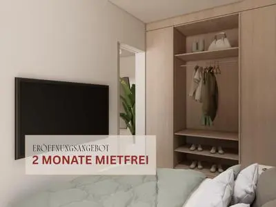 Möblierte Studio Plus Wohnungen mit Gemeinschaftsflächen: Padelplatz, Fitness, Dachterrasse & mehr